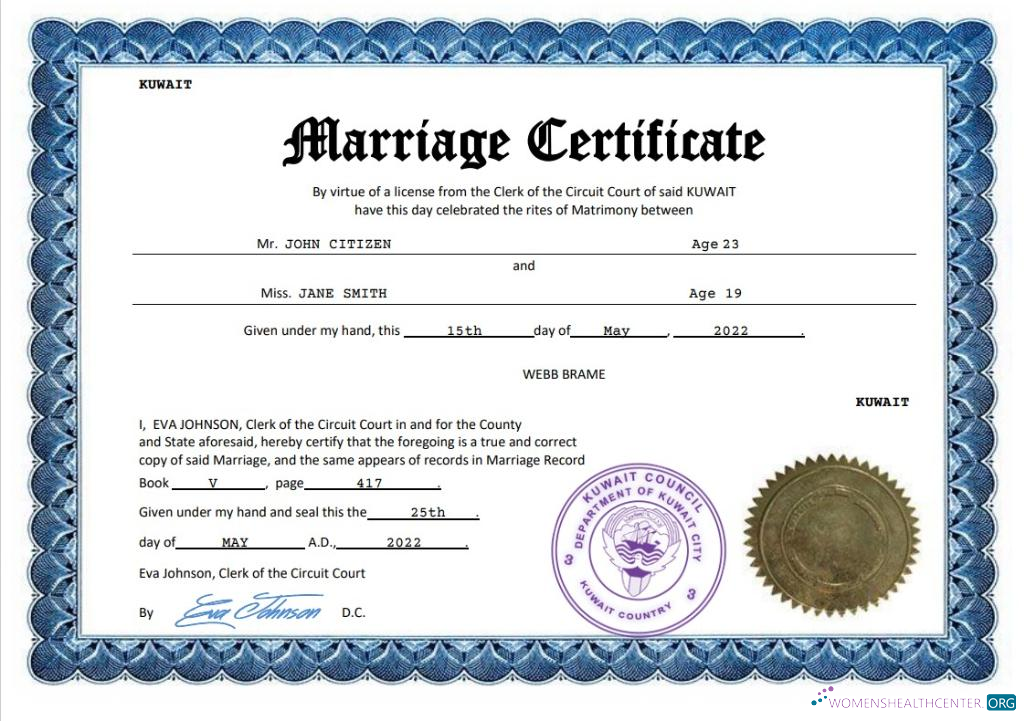 Download Kuwait marriage certificate Word and PDF template Photoshop template